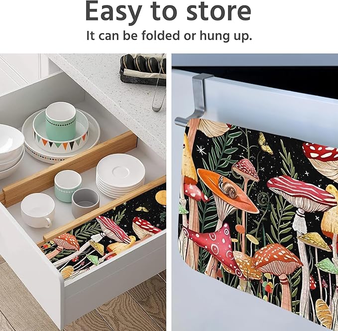 Dish Drying Mat for Kitchen Counter 18x24 Inch, Super Absorbent Dish Drainer Mat, Decorative Microfiber Dishes Drying Pad-Large(Mushroom)