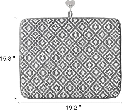SUBEKYU Microfiber Dish Drying Mat for Kitchen Counter, Absorbent Dishes Drainer/Rack Pad for Countertop, 19.2 by 15.8 Inches (Rhombus), Grey, 1 Pack