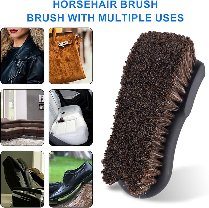 BOXOB Upholstery Brush Set, Horsehair Detailing Cleaner Brush Versatile Upholstery Cleaning Brushes for Boat Car Couch Fabric Carpet Car Interior Leather and Home Furniture