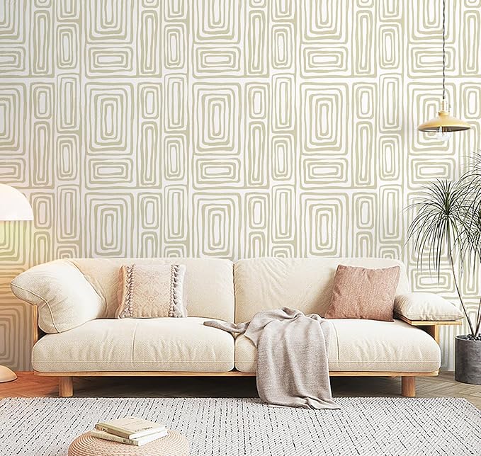 GloryTik Peel and Stick Wallpaper Boho Modern Beige Contact Paper Peel and Stick Wall Paper Removable Self Adhesive Geometric Wallpaper for Bathroom Bedroom Cabinets Decor Vinyl 16.14"x78.7"