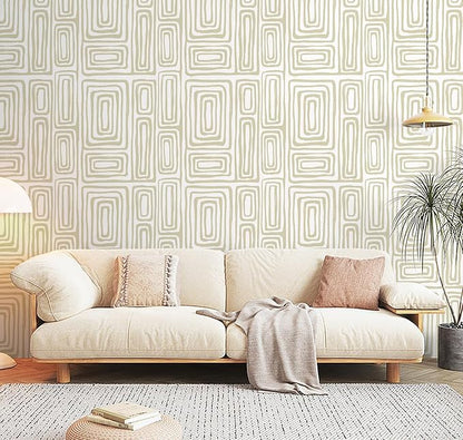 GloryTik Peel and Stick Wallpaper Boho Modern Beige Contact Paper Peel and Stick Wall Paper Removable Self Adhesive Geometric Wallpaper for Bathroom Bedroom Cabinets Decor Vinyl 16.14"x78.7"