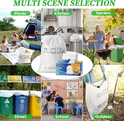 Trash Bags 13 Gallon Tall Kitchen Drawstring Garbage Bags,Fit 13 Gal Bins,Heavy Duty Tear&Leak Resistant Unscented Recyclable Trash Can Liners for Home Office Bathroom Garden Garage Outdoor
