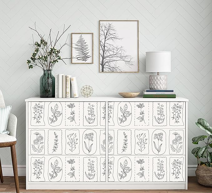 Guvana Peel and Stick Wallpaper Black and White Floral Farmhouse Removable Wallpaper for Bedroom Renter Friendly 16.14"×196" Modern Geometric Contact Paper