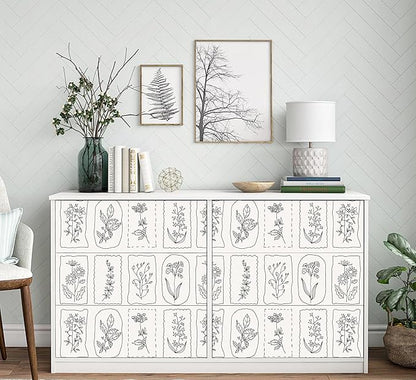 Guvana Peel and Stick Wallpaper Black and White Floral Farmhouse Removable Wallpaper for Bedroom Renter Friendly 16.14"×196" Modern Geometric Contact Paper