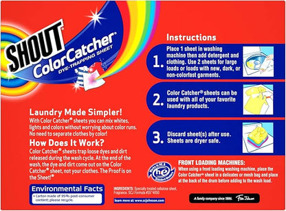 Shout Color Catcher Sheets for Laundry, Allow Mixed Washes, Prevent Color Runs and Maintain Original Clothing, 24 Count (Pack of 2)