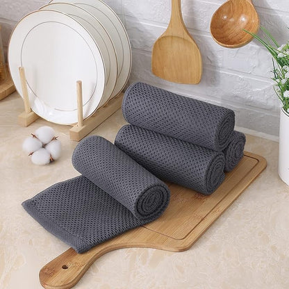 Kitinjoy 100% Cotton Waffle Weave Kitchen Hand Towels (13 X 28 Inches, Dark Grey), 6-Pack Super Soft and Absorbent Dish Towel for Drying Dishes
