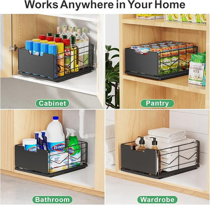 iSPECLE Pull Out Cabinet Drawer - For (12" - 36") Wide Cabinet, No Drilling Ideal for Renter, Easy Slide Out Access Items No More Digging, Large Capacity Store More for Kitchen Pantry Bathroom, 1 Pack