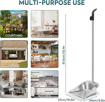 Yangbaga Dust Pans with Long Handle - 35”Heavy Duty Metal Upright Stand Up Dustpan - Long Handled Stand Up Dustpans - Best Dustpans for Home/Lobby/Shop/Garage/Yard