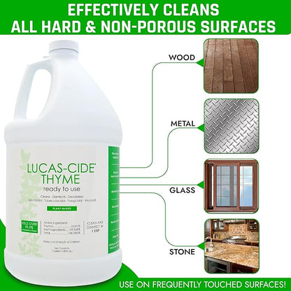 LUCAS-CIDE Ready To Use All Purpose Cleaner - Home Essentials Cleaning Supplies For Everyday Hygiene - Thyme Scented Disinfecting Bathroom Cleaner, Glass Cleaner, Floor Cleaner, etc.
