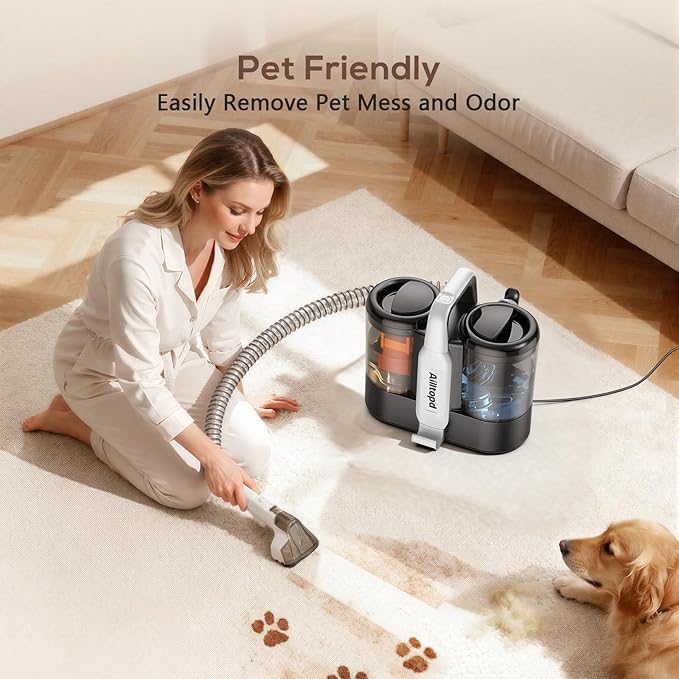 Ailltopd Portable Carpet & Upholstery Cleaner Machine, 15Kpa Powerful Suction & Couch Cleaner Machine, Deep Stain Cleaning for Carpet, Car, Pets, Stairs, Sofa with Self-Cleaning Tool