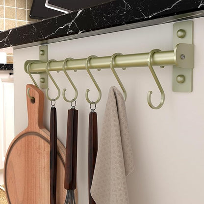 Dseap Kitchen Utensil Holder Hanger, Pot and Pan Rack Wall Mounted, Kitchen Rail with 8 Hooks for Hanging Cooking Utensils, Mugs, Spoons, Wall Mounted,Champagne Color, Pack of 2