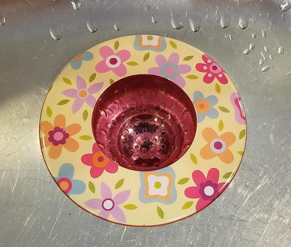 Handy Housewares 5.25" Diameter Decorative Designer Pattern Kitchen Sink Strainer/Food Trap (Two Pack, Pink Flowers)