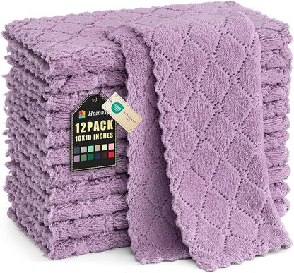 Homaxy 12 Pack Kitchen Cloths Dish Towels (10" x 10", Purple), Super Soft and Absorbent Dish Cloths, Coral Velvet Microfiber Cleaning Cloth, Nonstick Oil Fast Dry Dishcloths