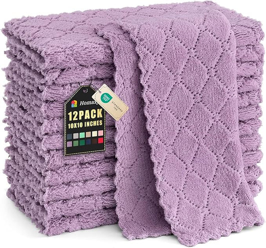 Homaxy 12 Pack Kitchen Cloths Dish Towels (10" x 10", Purple), Super Soft and Absorbent Dish Cloths, Coral Velvet Microfiber Cleaning Cloth, Nonstick Oil Fast Dry Dishcloths