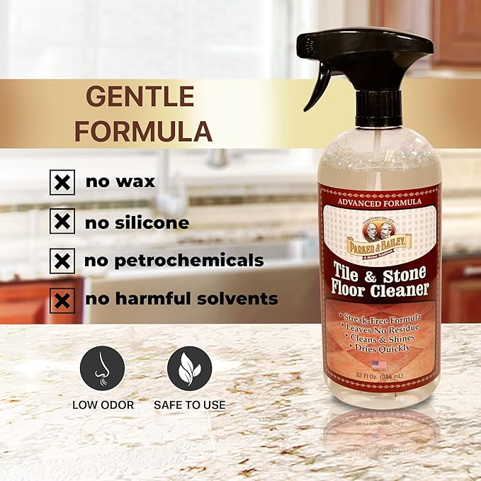 Parker & Bailey Tile & Stone Cleaner - Granite Countertop Kitchen Island Cleaning Spray Marble Tile Slate Quartz Daily Granite Bathroom Counter - 32 oz
