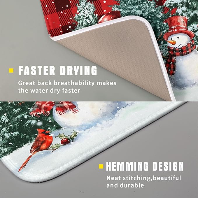 Christmas Snowman Dish Drying Mat for Kitchen Counter Xmas Trees Snowflake Buffalo Plaid Drying Mat 16x18 Inch Winter Holiday Absorbent Dish Drainer Mat Christmas Kitchen Accessories