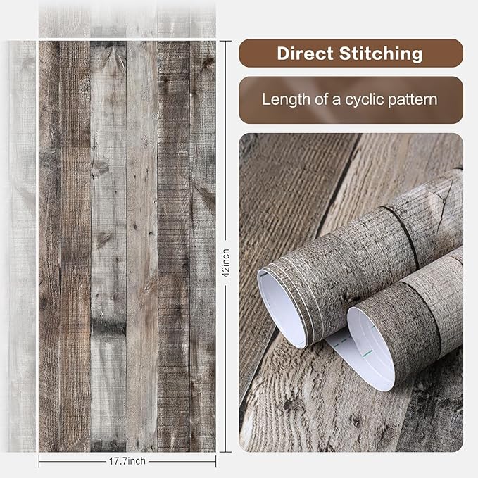 Livebor Gray Shiplap Peel and Stick Wallpaper Wood Contact Paper 17.7”x 590.5” Distressed Wood Wallpaper Peel and Stick Wooden Wall Gray Contact Paper Rustic Shiplap Plank for Walls and Countertops