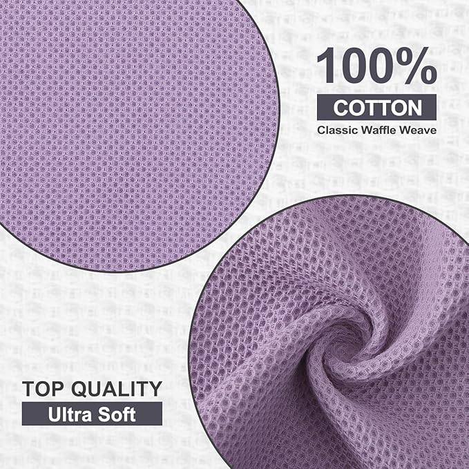 Kitinjoy 100% Cotton Kitchen Dish Cloths (12 X 12 Inches, Lavender), 6 Pack Waffle Weave Ultra Soft Absorbent Dish Towels for Drying Dishes Quick Drying Kitchen Towels Dish Rags
