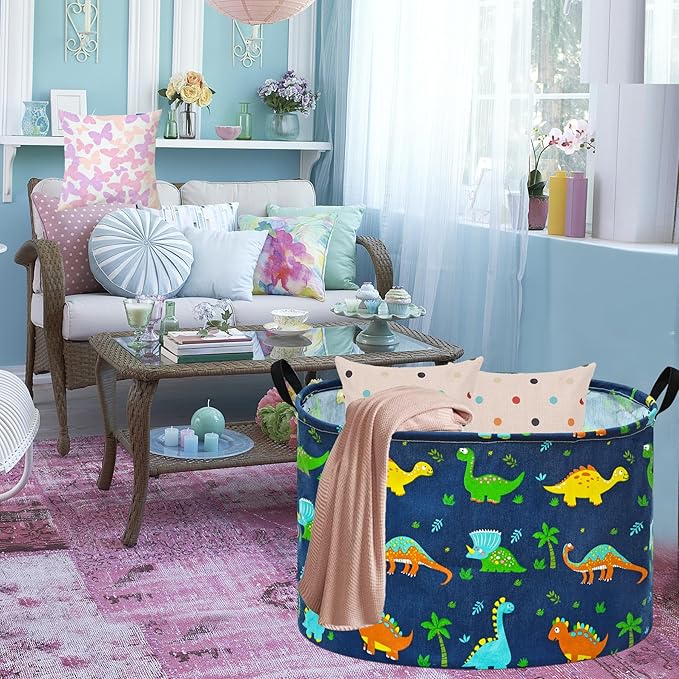 21.6" Round Laundry Basket Gift Basket Storage Laundry Hamper Laundry Basket Toys Nursery Bin with Handles,Storage Basket for Bedroom Decor
