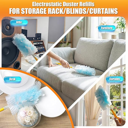 40 Count Duster Refills Compatible with Swiffer Duster, 180° Disposable Multi-Surface Microfiber Cleaning Dusters, Unscented