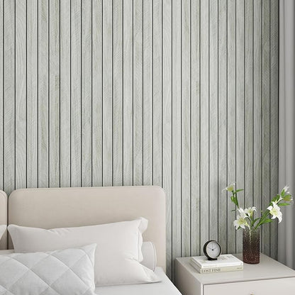 LaCheery 23.6"x157" 3D Faux Wood Wall Panels Peel and Stick Gray Fluted Wood Panel Wall Covering Panels Flexible Self Adhesive PVC Foam Wooden Panel Roll for Bathroom Kitchen Living Room Walls Decor