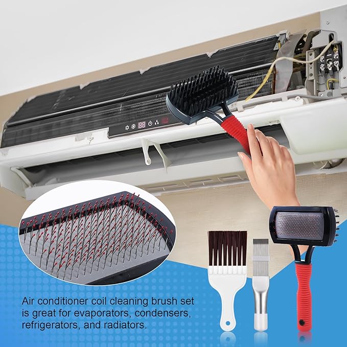 Aufind 7 PCS Different Air Conditioner Fin Cleaner kit, Brush Condenser Ac Coil Cleaner Air Refrigerator Fin Cleaner Evaporator Radiator Repair Clean Tool (red)