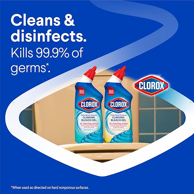 Clorox Toilet Bowl Cleaner Clinging Bleach Gel, Ocean Mist, 24 Fluid Ounces (Package May Vary)