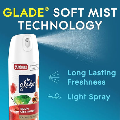 Glade Air Freshener Room Spray, Apple Cinnamon Scent, Odor Fighting to Deliver Long Lasting Freshness, 7.3 Oz, 6 Count