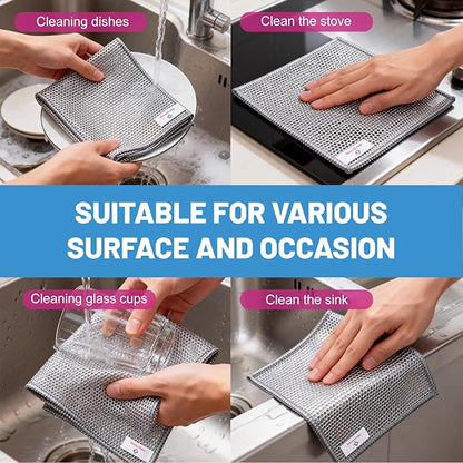 Wangjinpeng12 Pcs New Upgrade 3-Layer Metal Dish Cloths, Non-Scratch Odor-Free Multipurpose Wire Dishwashing Rags for Wet Dry Use, Kitchen Cleaning Cloths for Dishes, Sinks & Stove Tops(7.87X7.87)