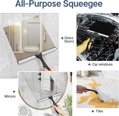 AmazerBath Squeegee for Shower Glass Door, Shower Squeegee for Glass Doors - All-Purpose Squeegee with Hook for Shower Doors, Windows, Mirrors, Tiles and Car Glass, 10 Inches
