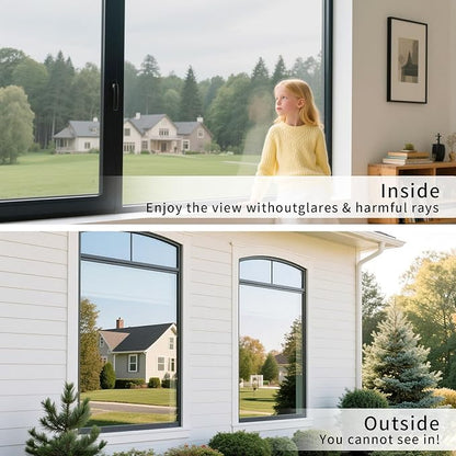 Filmgoo Window Film Reflective Daytime Privacy No Glue Static Cling Anti UV Sun Blocking Heat Control House Window Mirror Tint for Home Office, Silver, 41.3 Inch x 6.5 Feet