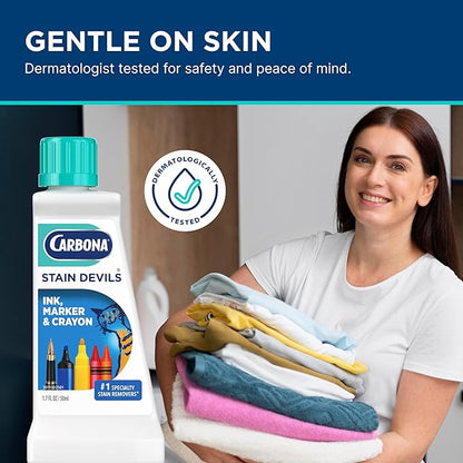 Carbona Stain Devils® #3 | Ink, Marker & Crayon | Professional Strength Laundry Stain Remover | Multi-Fabric Cleaner | Safe On Skin & Washable Fabrics | 1.7 Fl Oz, 1 Pack