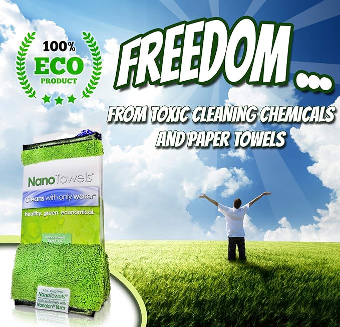Life Miracle Nano Towels Minis - Amazing Eco Fabric That Cleans Virtually Any Surface with Only Water. Travel Size. No More Paper Towels Or Toxic Chemicals. 4-Pack (8x8, Green)