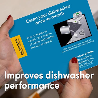 Lemi Shine Natural Dishwasher Cleaner - Hard Water Citric Acid Cleaning Powder - Lemon Scented Eco-Friendly Dishwasher Cleaner & Deodorizer - 14.08 oz (8 Pack)