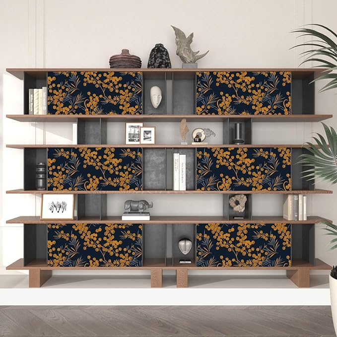 Laatse Boho Wallpaper Peel and Stick Leaf Wallpaper for Kitchen Vintage Contact Paper 17.5" x 393" Waterproof Vinyl Self Adhesive Dark Floral Wall Paper for Bedroom Walls Cabinet Locker Decor