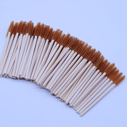 100 Pcs Disposable Wood Mascara Wands Bamboo Spoolies Brush for Eyelash Extensions, Spooly Eyebrow Brushes Lash Wand Applicator Stick (Brown)