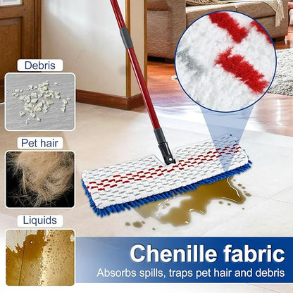 Mop Heads Replacements for Ocedar 3-Action Microfiber Flip Mop, 3 Pack Double Sided Mop Replace Head Mop Refills with Microfiber & Chenille for Dry Wet Use, Reusable, Machine Washable