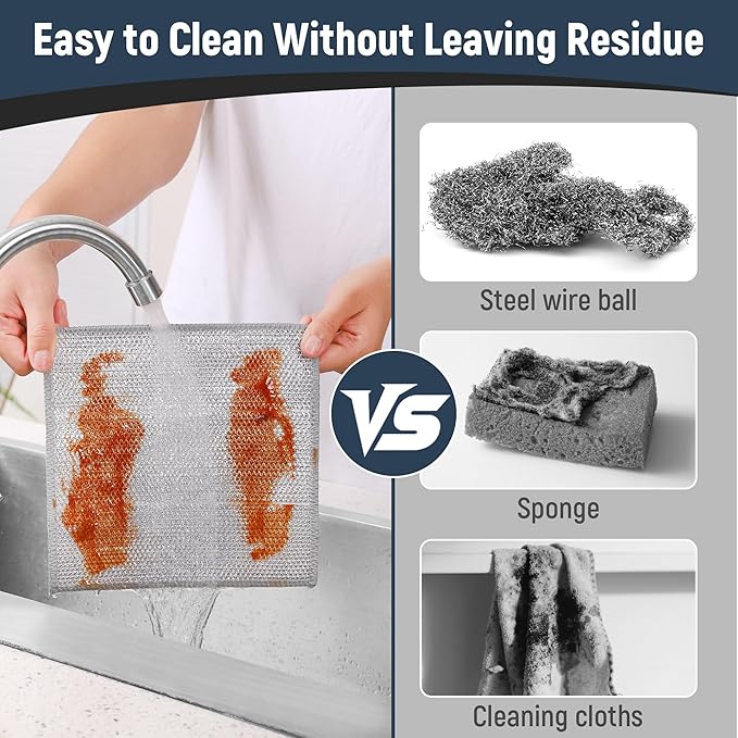 3 Layers Non Scratch Wire Dish Cleaning Supplies 24PCS - Wire Dishwashing Rag Home Essentials-Reusable Steel Wool Scrubber Washcloths,Kitchen Towels and Dishcloths Set for Pans Sinks & Cookware