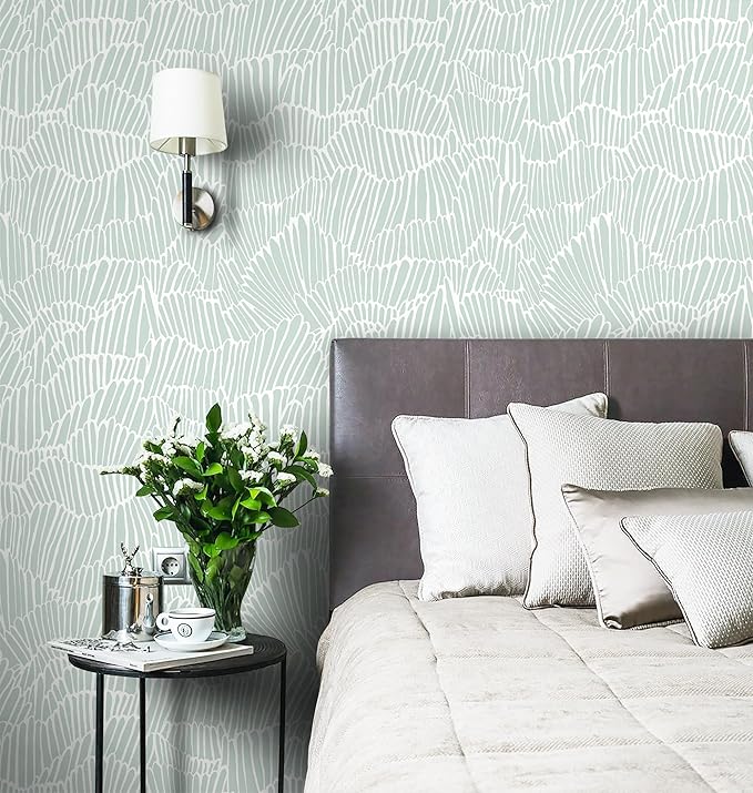 Guvana Green Wallpaper Peel and Stick Modern Sage Green and White Contact Paper Coastal Tropical Wallpaper Boho Striped Removable Waterproof Wall Paper for Bathroom Laundry Room Accent Wall17.3×78.7"