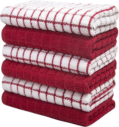 Bumble Kitchen Towels (6 Pack) | 16" x 28" | 100% Cotton Dish Towels for Kitchen | 380 GSM | Soft, Highly Absorbent & Durable Dish Towels with Hanging Loop | Red