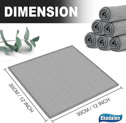 Microfiber Cleaning Cloth Waffle Weave for Dusting Absorbent Towel Quick Drying Dust Rags Household Kitchen, Lint Free Streak Free, 6 Pack,12 x 12 Inches, Grey