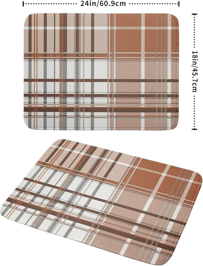 Brown White Buffalo Plaid Dish Drying Mat 18 x 24 Inch With Absorbent Reversible Microfiber Retro Checkered Tartan Farmhouse Drying Mats Dish Drainer Mat Fast Dry For Kitchen Dining Room Decoration