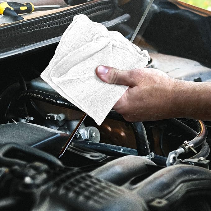 Detailer's Preference Absorbent Cotton Shop Towels, Reusable Cleaning Rags for Auto, Garage, Home, Kitchen, Industrial Use, Wipe Spills, Grease, Oil, Grime, Dirt & More, 11x12, 50-Pack, White
