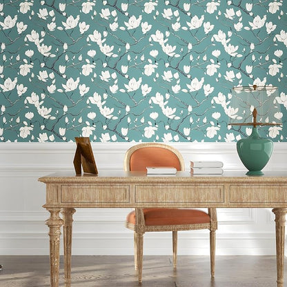 Laatse Vintage Floral Wallpaper Peel and Stick Blue Floral Contact Paper for Bedroom Waterproof Self Adhesive Boho Leaf Modern Wall Paper for Cabinets Locker Walls Bookcase Decor 17.5" X 393"