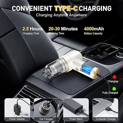 KMM Handheld Car Vacuum Cleaner, 9000PA Vacuum Cleaner & Air Duster, 120W High Power Vacuum Portable Cordless, Hand Held Vacuum Rechargeable with Multi-Nozzles & LED Light for Home, Car, Office
