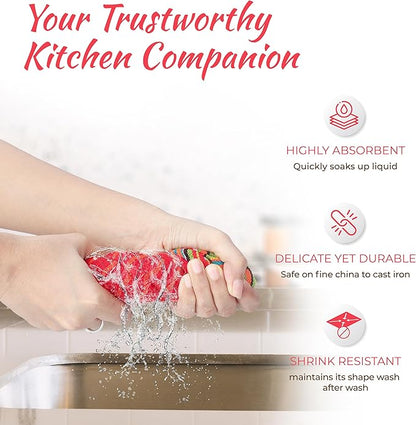 THREAD SPREAD Kitchen Dish Towels, 100% Cotton Salsa Towels, Set of 12 (16x28 Inches), Multi Purpose Cooking Drying Restaurant Bar Cleaning Cloth Napkin, Highly Absorbent, Lint Free (Red & Orange)