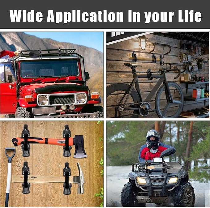4Pcs Shovel Mount for Roof Rack, Metal Rubber Clamp Mounting Brackets Kit, Shovel Holder for Truck, Car Accessories for Boats,Military Equipment,Overlanding Gear, Quick Release Axe Tool Holder
