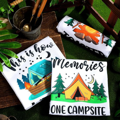 Zubebe Set of 6 Camping Kitchen Towels White Bonfire Tent Car Dishcloth Tea Towels 28 x 18 Inches with Funny Sayings Hand Dish Towel Farmhouse Novelty Gift for Rv Campers