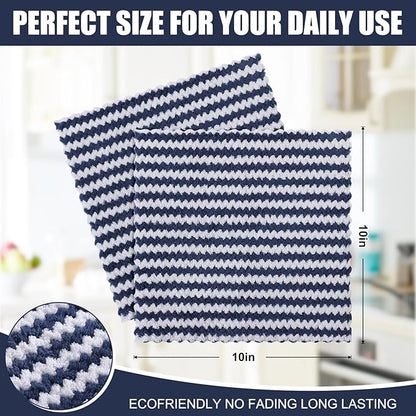Homaxy 12 Pack Kitchen Dish Cloths, Ultra Soft and Absorbent Dish Towels, Reusable Fast Drying Microfiber Cleaning Cloth, Coral Velvet Wave Design No-lint, 10 x 10 inches, Navy Blue