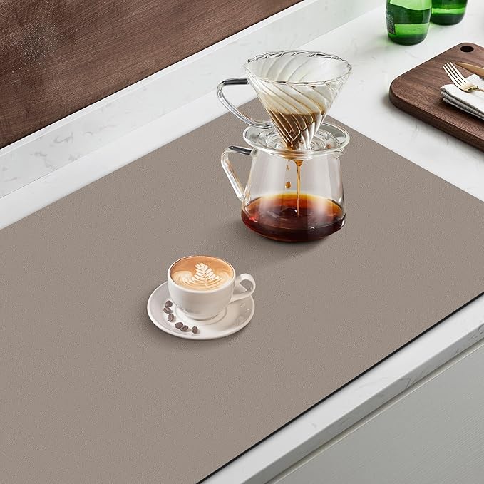WISELIFE Coffee Mat Super Absorbent Dish Drying Mat Coffee Bar Accessories Match with Machine Large Drying Mats for Kitchen Counter 12" W x 19" L, Khaki